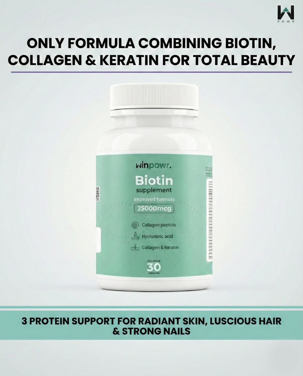 Winpowr's Biotin Collagen & Keratin - 25000mcg