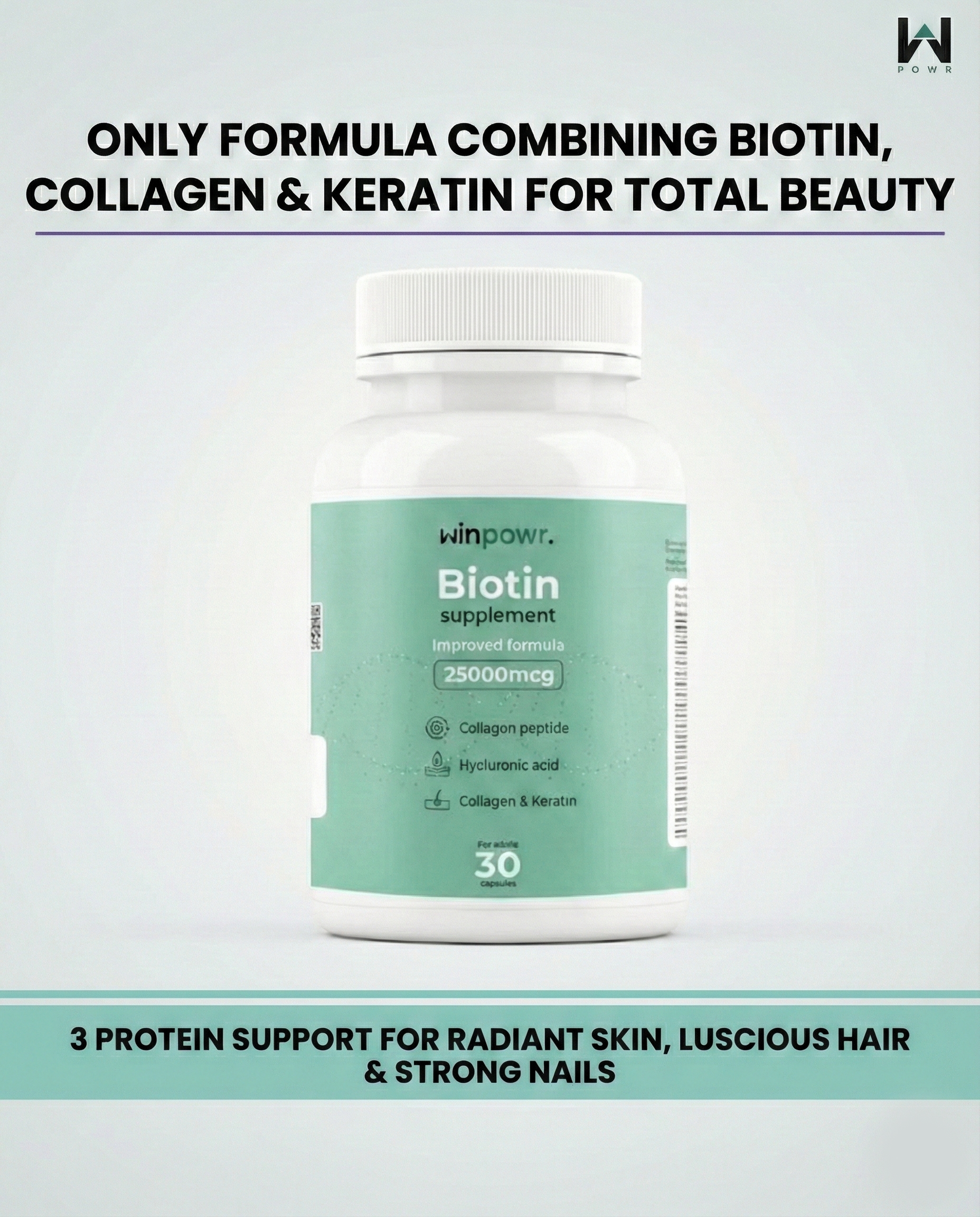 Winpowr's Biotin Collagen & Keratin - 25000mcg